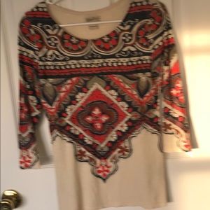 Lucky Brand tribal top 3/4 sleeve